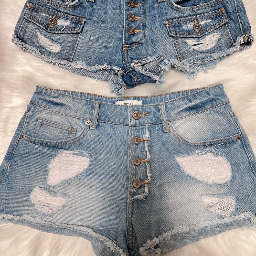 Forever 21 Light Blue Distressed Jean Shorts